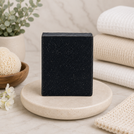 CHARCOAL VEGAN SOAP BAR w/PEPPERMINT & TEA TREE ESSENTIAL OILS